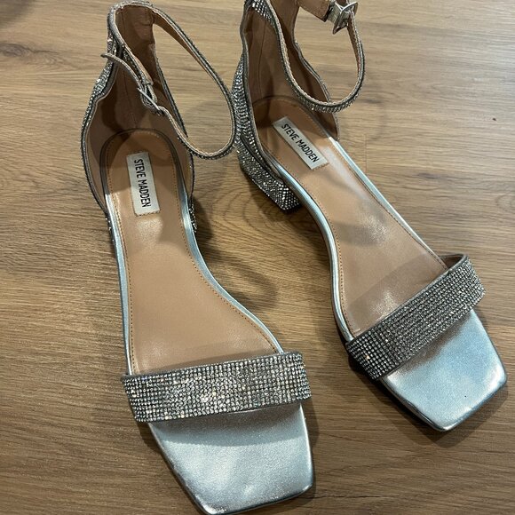Steve Madden Nava Rhinestone Square Toe Ankle Strap Sandals Heels Shoes Size 11M - Picture 2 of 12